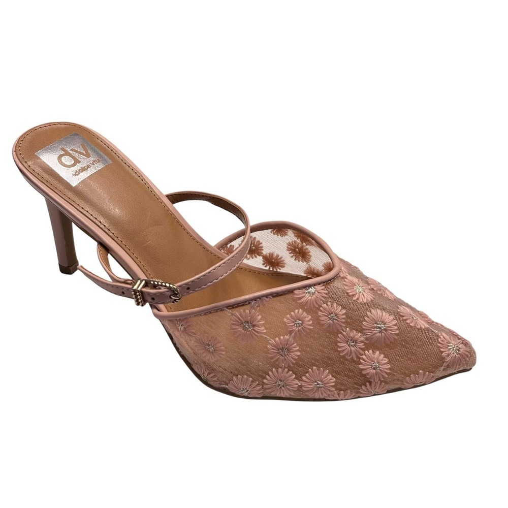 New DOLCE VITA Sz 9.5 Elley Mules Blush Pink Mesh Embroidered Floral Slingback